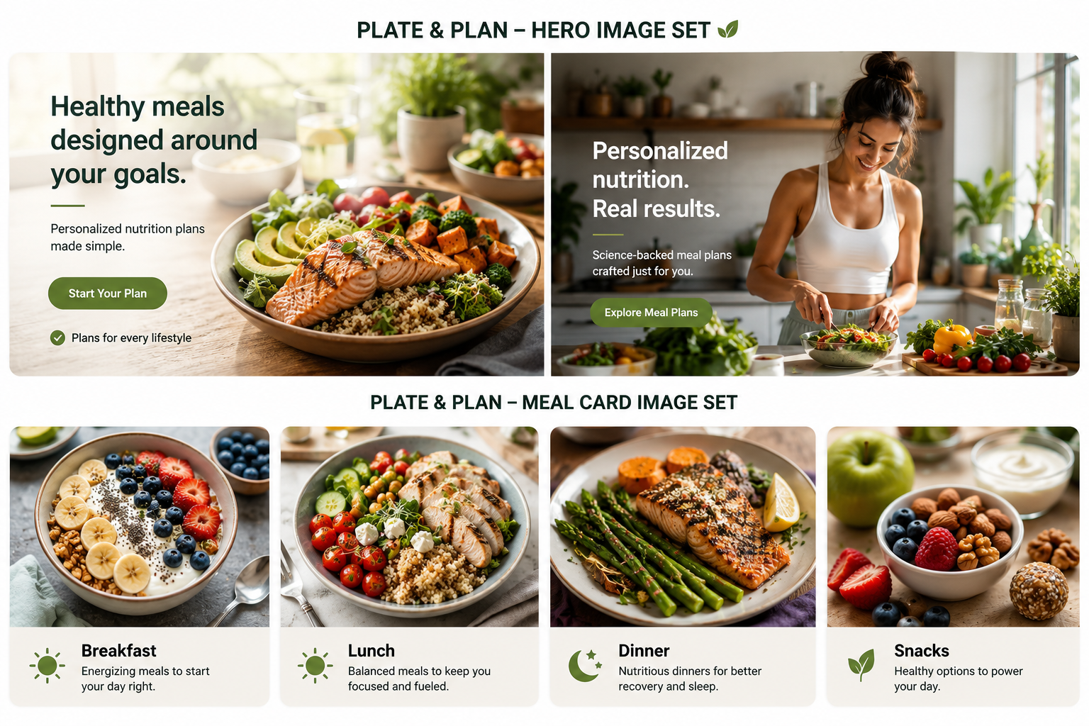 Table with ingredients and an organized meal for weekly planning