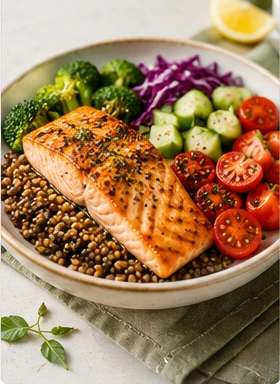 Balanced salmon lunch